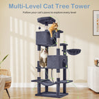 66 Inch Cat Tree Tower, Large Multi-Cat Climbing Extended Platform, Hammock, Pet House For Indoor Cats And Kittens Play