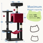 44 Inch Cat Tree Tower, Multi-Cat Climbing Tower With, Natural Sisal Scratching Posts, Extended Platform, Hammock