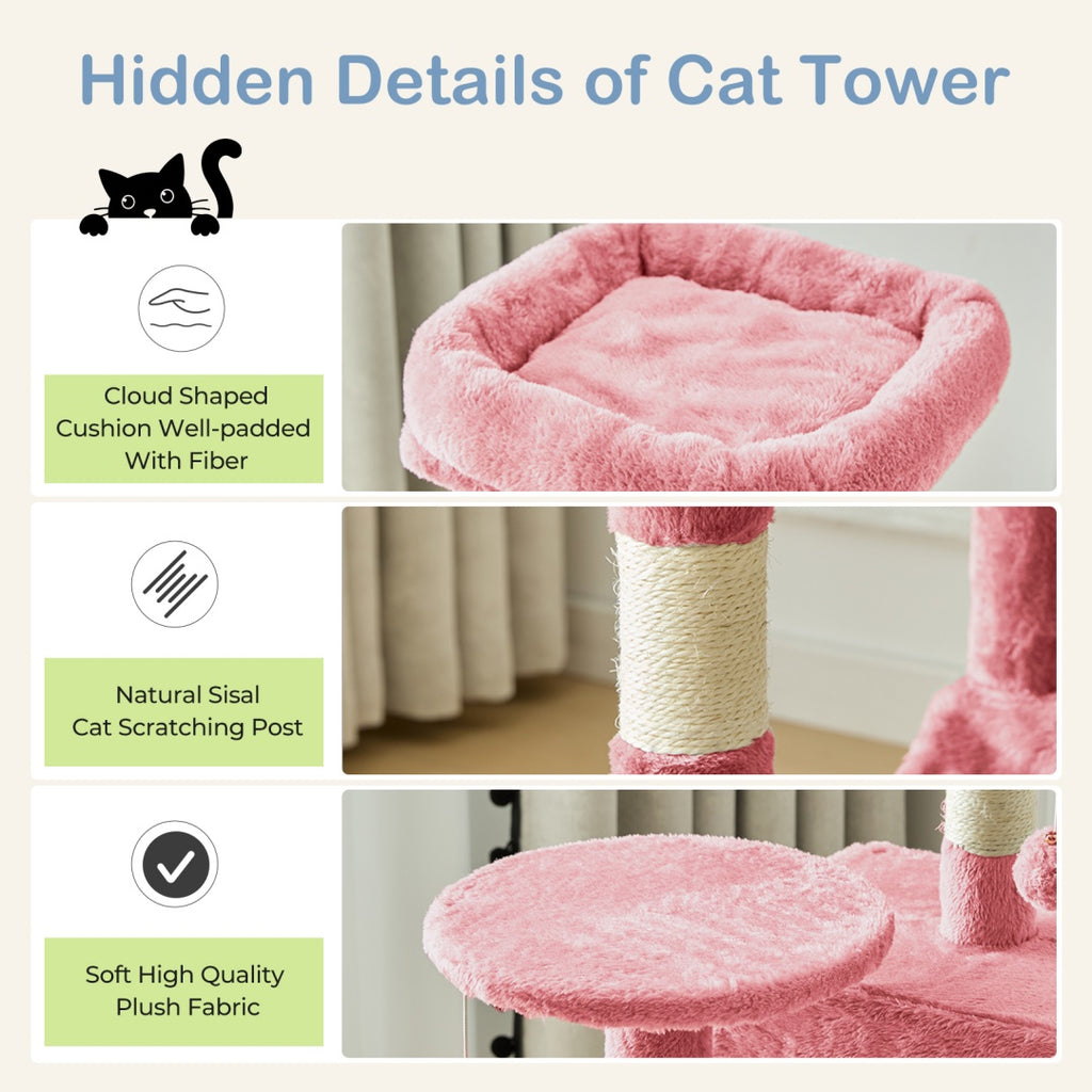 44 Inch Cat Tree Tower, Multi-Cat Climbing Tower With, Natural Sisal Scratching Posts, Extended Platform, Hammock