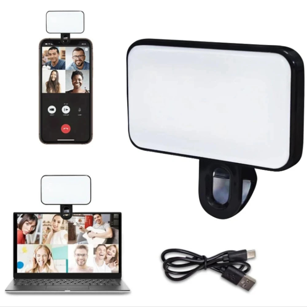 Tragbares Mini-Selfie-Fülllicht, wiederaufladbar, 3 Modi, einstellbare Helligkeit, Clip-On für Telefon, Laptop, Tablet, Meeting, Make-up Erfolg Aktiv