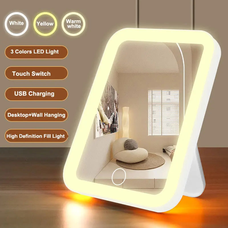 3 Farben LED Kosmetikspiegel mit Touchscreen USB wiederaufladbar Dimmbarer Schminkspiegel 3 Helligkeiten tragbar Erfolg Aktiv