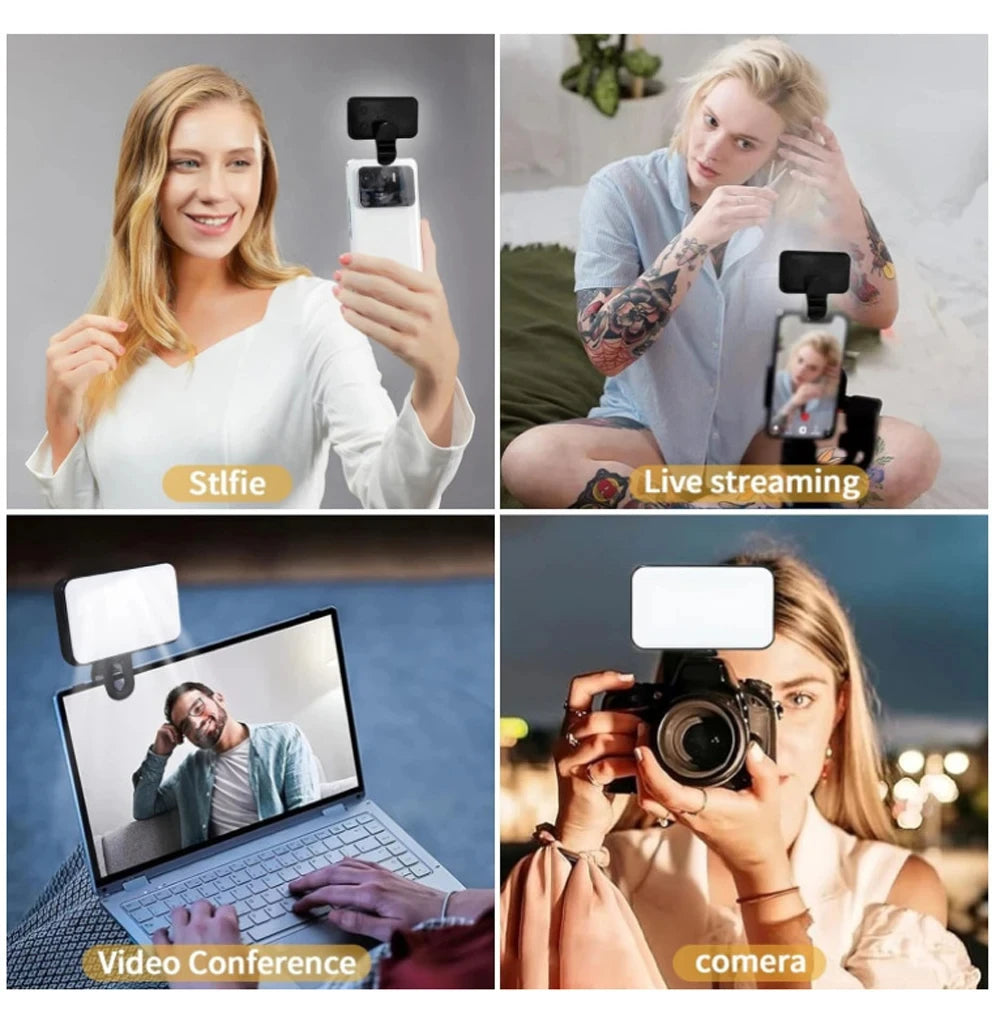 Tragbares Mini-Selfie-Fülllicht, wiederaufladbar, 3 Modi, einstellbare Helligkeit, Clip-On für Telefon, Laptop, Tablet, Meeting, Make-up Erfolg Aktiv