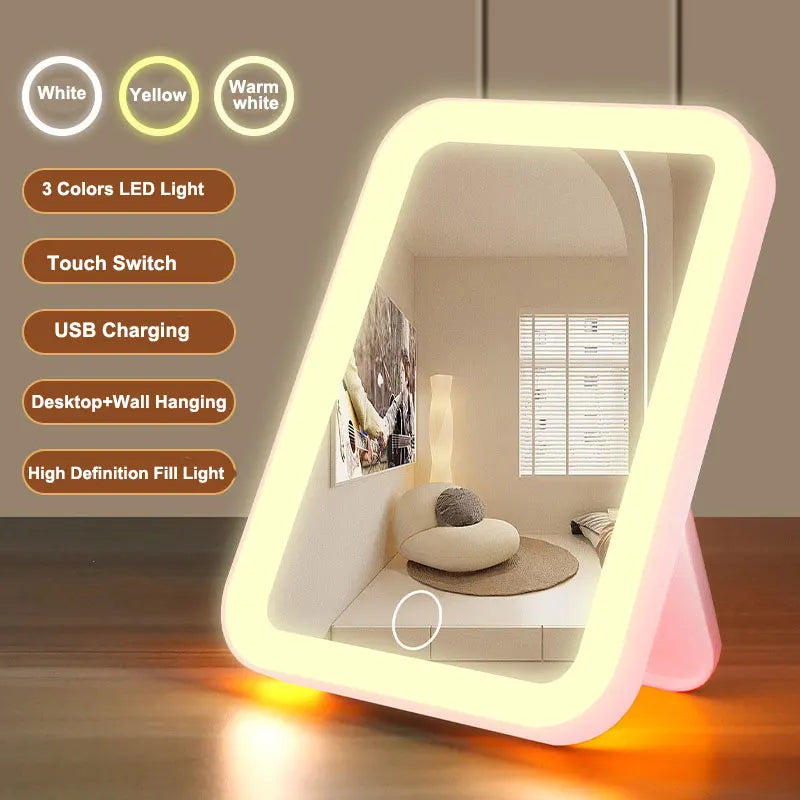 3 Farben LED Kosmetikspiegel mit Touchscreen USB wiederaufladbar Dimmbarer Schminkspiegel 3 Helligkeiten tragbar Erfolg Aktiv