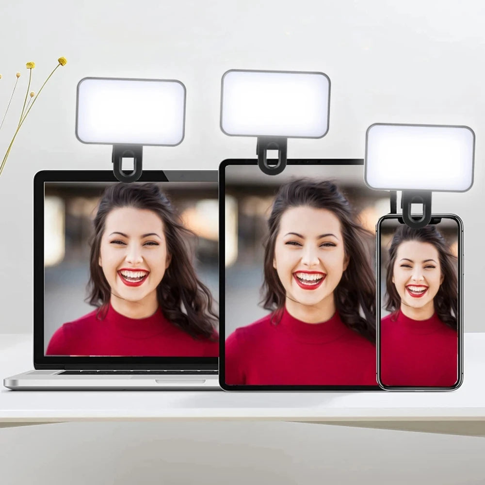 Tragbares Mini-Selfie-Fülllicht, wiederaufladbar, 3 Modi, einstellbare Helligkeit, Clip-On für Telefon, Laptop, Tablet, Meeting, Make-up Erfolg Aktiv