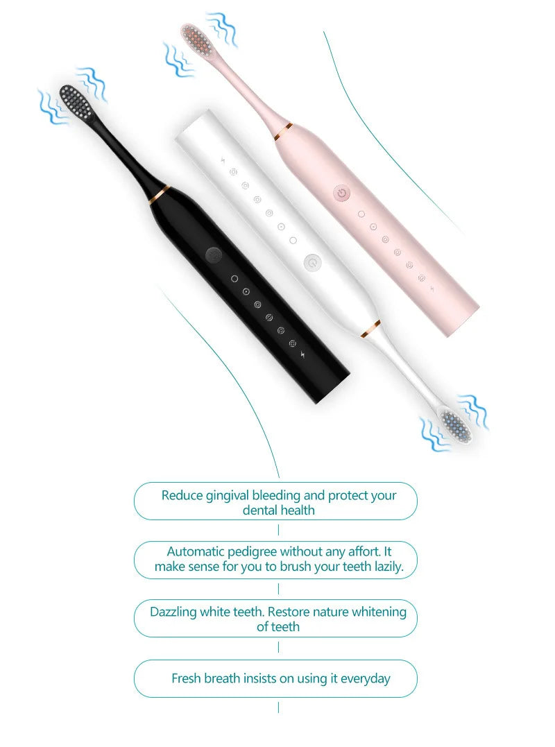 Electric Toothbrush Smart Timing Tooth Brush USB Rechargeable Teeth Clean Whitening Sonic Toothbrush With Replacement Head