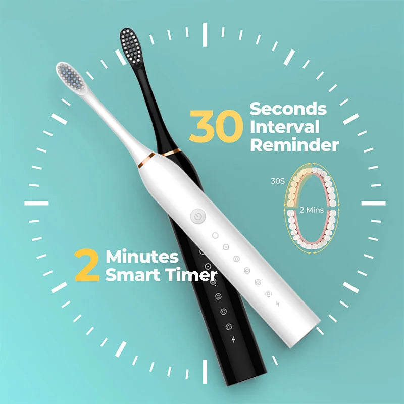Electric Toothbrush Smart Timing Tooth Brush USB Rechargeable Teeth Clean Whitening Sonic Toothbrush With Replacement Head