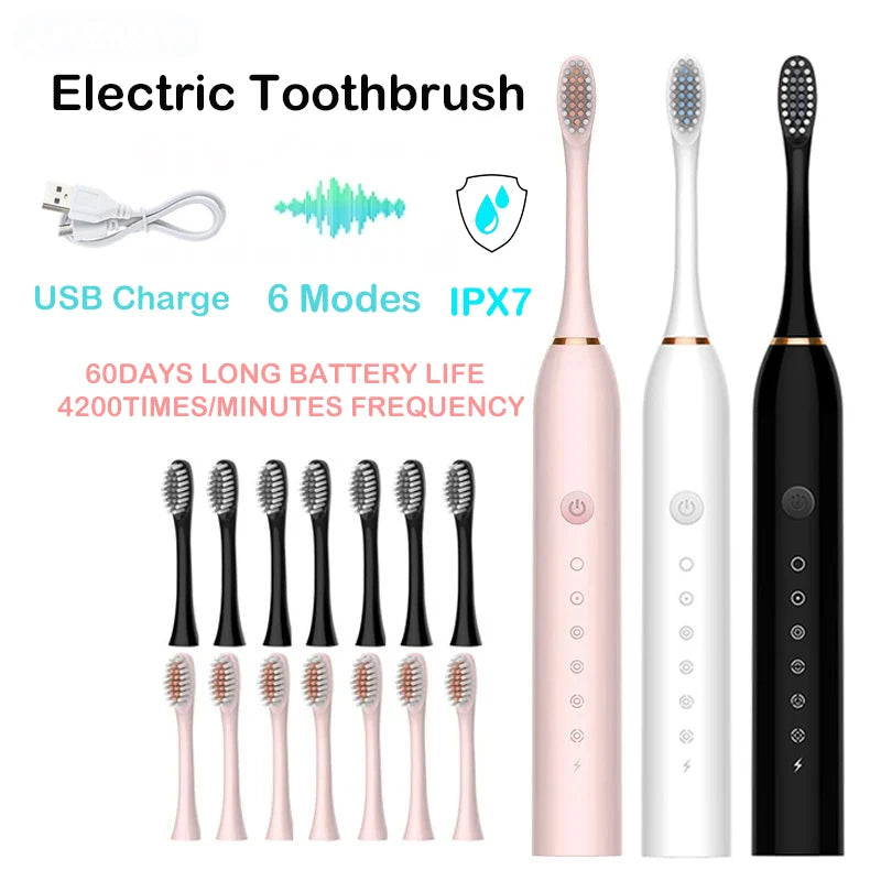 Electric Toothbrush Smart Timing Tooth Brush USB Rechargeable Teeth Clean Whitening Sonic Toothbrush With Replacement Head