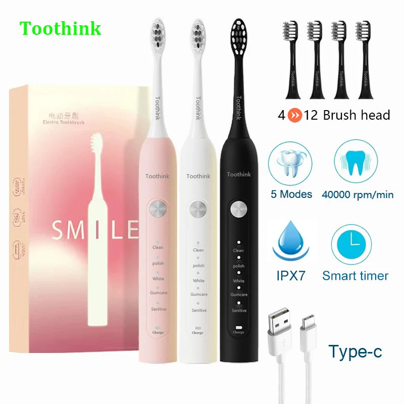 Electric Toothbrush Smart Timing Tooth Brush USB Rechargeable Teeth Clean Whitening Sonic Toothbrush With Replacement Head