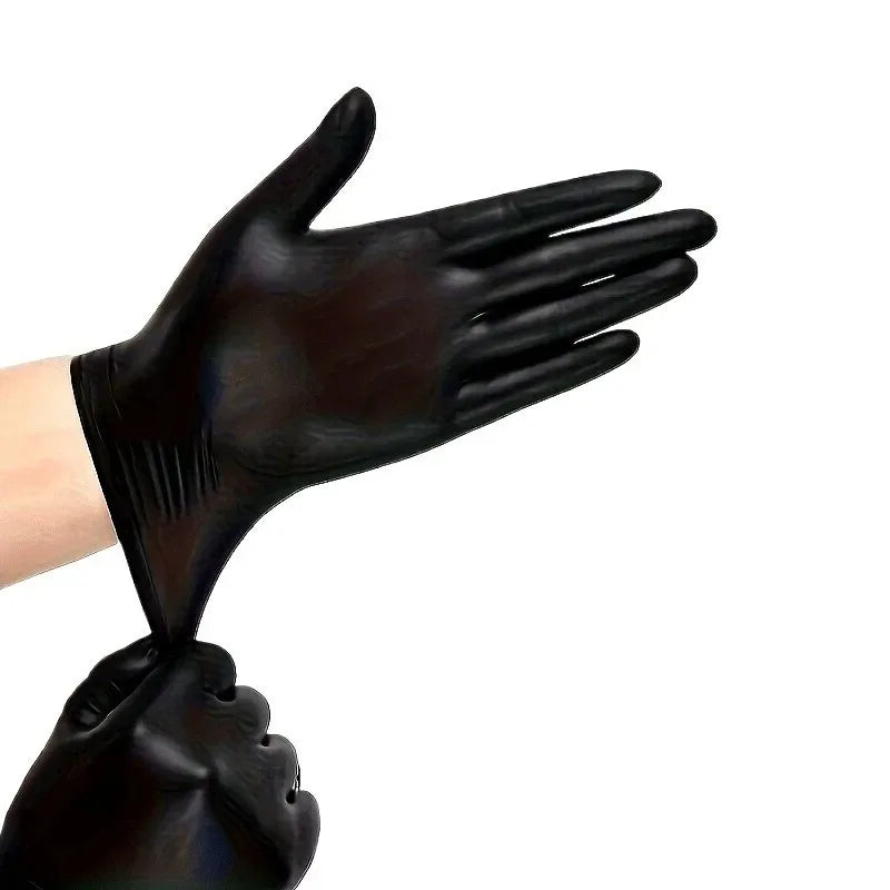100PCS Black White and Blue Nitrile Gloves Thickened Disposable Gloves for Cleaning Hairdressing Waterproof Dishwashing Tattoo