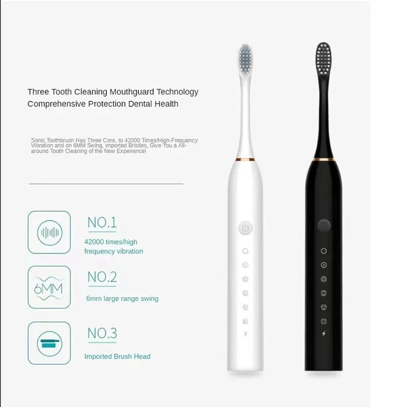 Electric Toothbrush Smart Timing Tooth Brush USB Rechargeable Teeth Clean Whitening Sonic Toothbrush With Replacement Head