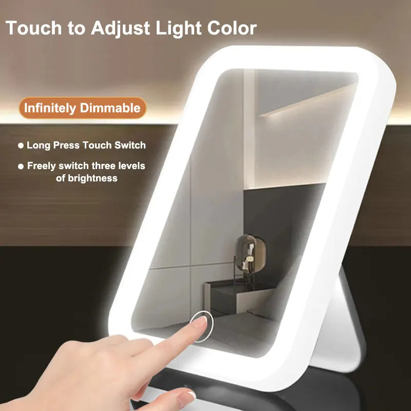 3 Farben LED Kosmetikspiegel mit Touchscreen USB wiederaufladbar Dimmbarer Schminkspiegel 3 Helligkeiten tragbar Erfolg Aktiv